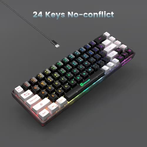 GEODMAER 65% Gaming Keyboard, LED Backlit Mini Wired Gaming Keyboard, Ultra-Compact Anti-Ghosting No-Conflict 68 Keys Gaming Wired Keyboard for PC Laptop Gamer image