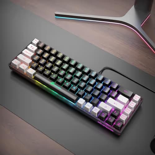 GEODMAER 65% Gaming Keyboard, LED Backlit Mini Wired Gaming Keyboard, Ultra-Compact Anti-Ghosting No-Conflict 68 Keys Gaming Wired Keyboard for PC Laptop Gamer image