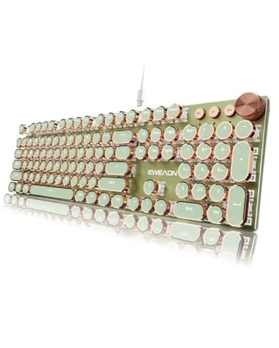 SEUNKWANG EWEADN Typewriter Style Mechanical Keyboard, Wired Typewriter Keyboards,104 Keys Backlit LED Metal Keyboards, Media Control Knob, Wired Computer Keyboard Pink Switch for Windows/PC-Green image