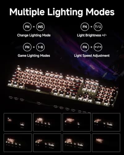 SEUNKWANG EWEADN Typewriter Style Mechanical Keyboard, Wired Typewriter Keyboards,104 Keys Backlit LED Metal Keyboards, Media Control Knob, Wired Computer Keyboard Pink Switch for Windows/PC-Green image