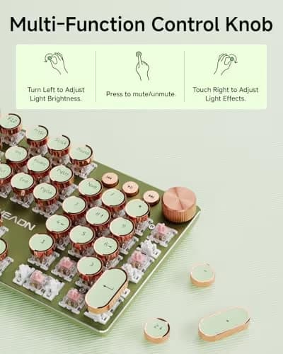 SEUNKWANG EWEADN Typewriter Style Mechanical Keyboard, Wired Typewriter Keyboards,104 Keys Backlit LED Metal Keyboards, Media Control Knob, Wired Computer Keyboard Pink Switch for Windows/PC-Green image
