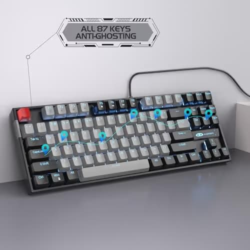 MageGee 75% Mechanical Gaming Keyboard, Blue Switch, LED Backlit, 87 Keys Compact TKL Wired Computer Keyboards for Windows Laptop PC Gamer - Grey/Black image