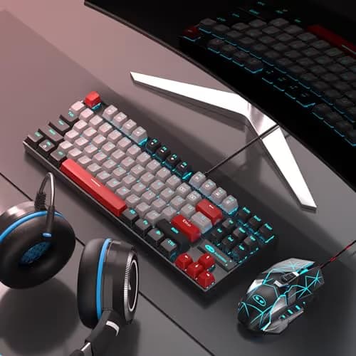 MageGee 75% Mechanical Gaming Keyboard, Blue Switch, LED Backlit, 87 Keys Compact TKL Wired Computer Keyboards for Windows Laptop PC Gamer - Grey/Black image