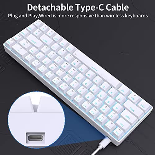 DIERYA T68SE 60% Gaming Mechanical Keyboard,Ultra Compact Mini 68 Key with Red Switches Wired Keyboard,Anti-Ghosting Keys, for Windows Laptops and PC Gamers,White image