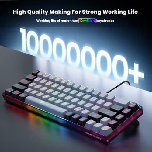 GEODMAER 65% Gaming Keyboard, Wired Backlit Mini Keyboard, Ultra-Compact Anti-Ghosting No-Conflict 68 Keys Membrane Gaming Wired Keyboard for PC Laptop Windows Gamer image