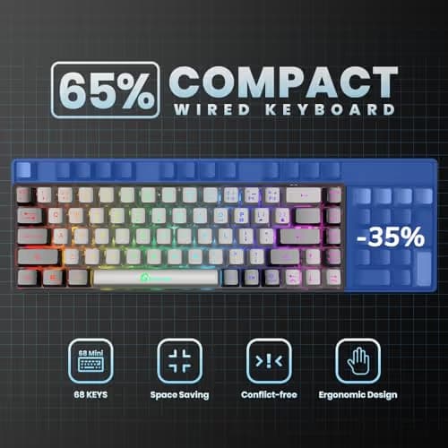 GEODMAER 65% Gaming Keyboard, Wired Backlit Mini Keyboard, Ultra-Compact Anti-Ghosting No-Conflict 68 Keys Membrane Gaming Wired Keyboard for PC Laptop Windows Gamer image