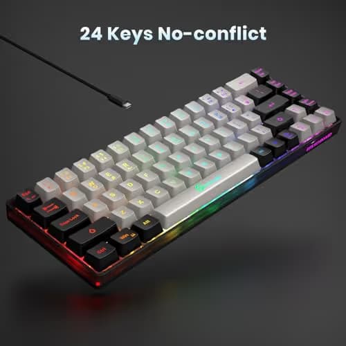 GEODMAER 65% Gaming Keyboard, Wired Backlit Mini Keyboard, Ultra-Compact Anti-Ghosting No-Conflict 68 Keys Membrane Gaming Wired Keyboard for PC Laptop Windows Gamer image