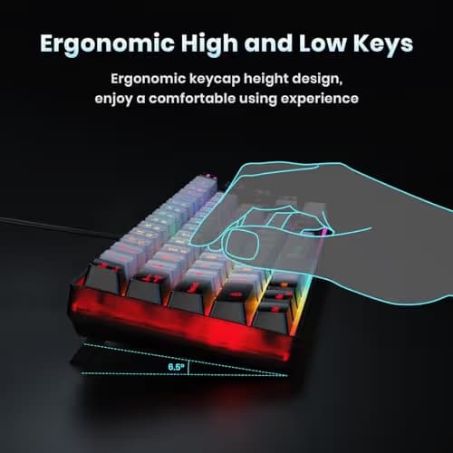 GEODMAER 65% Gaming Keyboard, Wired Backlit Mini Keyboard, Ultra-Compact Anti-Ghosting No-Conflict 68 Keys Membrane Gaming Wired Keyboard for PC Laptop Windows Gamer image