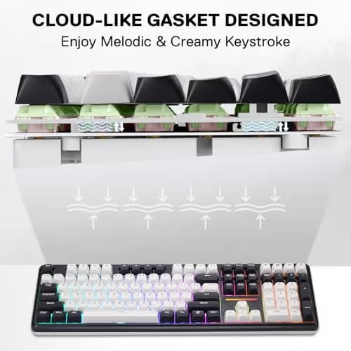 Redragon K745 PRO Wireless Gasket RGB Gaming Keyboard, 108 Keys Mechanical Keyboard w/Extra 4 Hotkeys, Hot-Swap Socket, 5-Layer Noise Dampening, See-Through Round PBT Keycaps, Mint Mambo Switch image