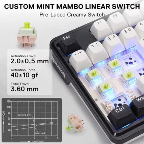 Redragon K745 PRO Wireless Gasket RGB Gaming Keyboard, 108 Keys Mechanical Keyboard w/Extra 4 Hotkeys, Hot-Swap Socket, 5-Layer Noise Dampening, See-Through Round PBT Keycaps, Mint Mambo Switch image