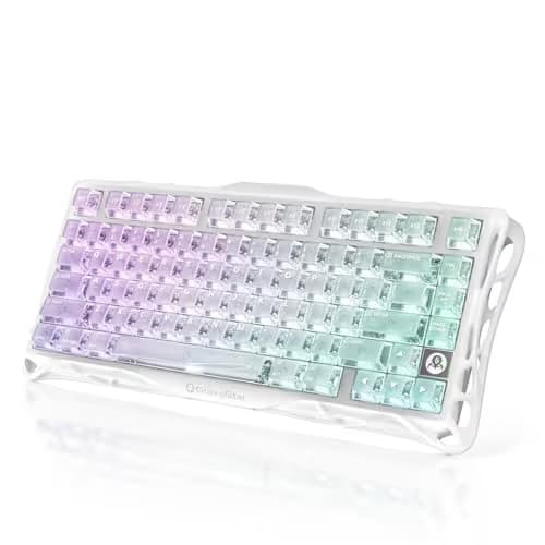 GravaStar Mercury K1 Lite 75% Gaming Keyboard, 2.4GHz/BT/Wired Tri-Mode Wireless Keyboard, Clear Keycaps Gasket Hot Swappable Mechanical Keyboard, Pre-lubed Linear Switches, RGB Backlit-Crystal Aurora main image
