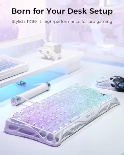 GravaStar Mercury K1 Lite 75% Gaming Keyboard, 2.4GHz/BT/Wired Tri-Mode Wireless Keyboard, Clear Keycaps Gasket Hot Swappable Mechanical Keyboard, Pre-lubed Linear Switches, RGB Backlit-Crystal Aurora image