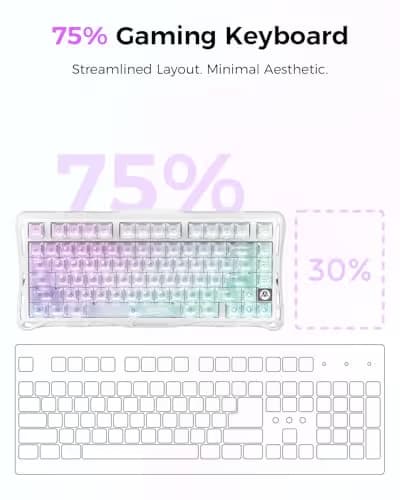 GravaStar Mercury K1 Lite 75% Gaming Keyboard, 2.4GHz/BT/Wired Tri-Mode Wireless Keyboard, Clear Keycaps Gasket Hot Swappable Mechanical Keyboard, Pre-lubed Linear Switches, RGB Backlit-Crystal Aurora image
