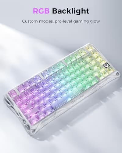 GravaStar Mercury K1 Lite 75% Gaming Keyboard, 2.4GHz/BT/Wired Tri-Mode Wireless Keyboard, Clear Keycaps Gasket Hot Swappable Mechanical Keyboard, Pre-lubed Linear Switches, RGB Backlit-Crystal Aurora image
