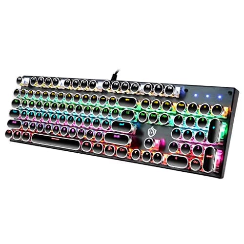 YSCP Typewriter Style Mechanical Gaming Keyboard Rainbow Backlit Wired with Blue Switch Retro Round Keycap 104 Keys Keyboard (L-Black) main image