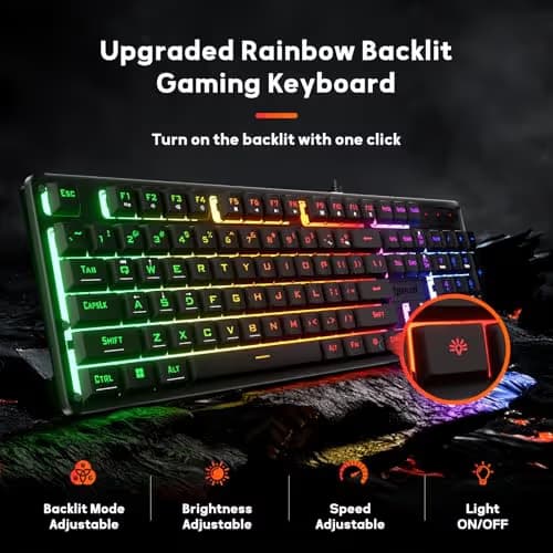 Redragon K521 Upgrade Rainbow LED Gaming Keyboard, 104 Keys Wired Mechanical Feeling Keyboard with Multimedia Keys, One-Touch Backlit, Anti-Ghosting, Compatible with PC, Mac, PS4/5, Xbox image