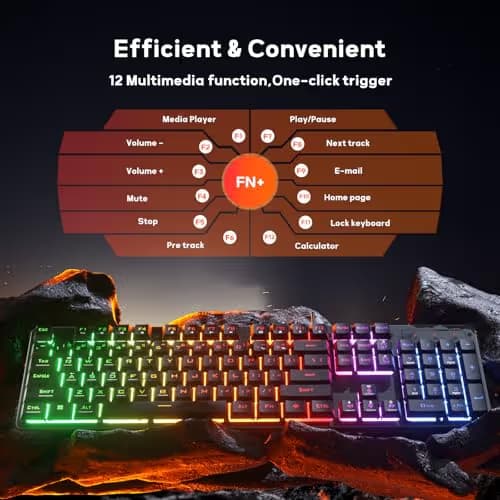 Redragon K521 Upgrade Rainbow LED Gaming Keyboard, 104 Keys Wired Mechanical Feeling Keyboard with Multimedia Keys, One-Touch Backlit, Anti-Ghosting, Compatible with PC, Mac, PS4/5, Xbox image