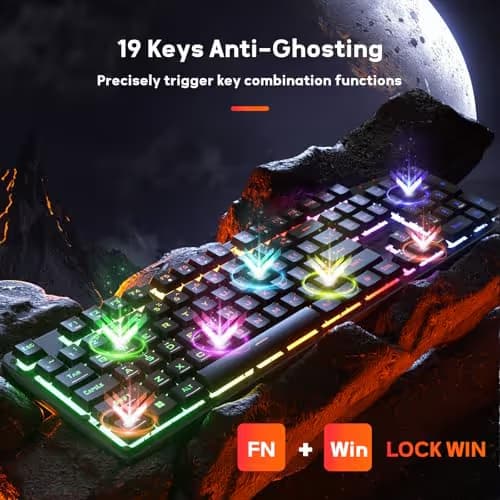 Redragon K521 Upgrade Rainbow LED Gaming Keyboard, 104 Keys Wired Mechanical Feeling Keyboard with Multimedia Keys, One-Touch Backlit, Anti-Ghosting, Compatible with PC, Mac, PS4/5, Xbox image