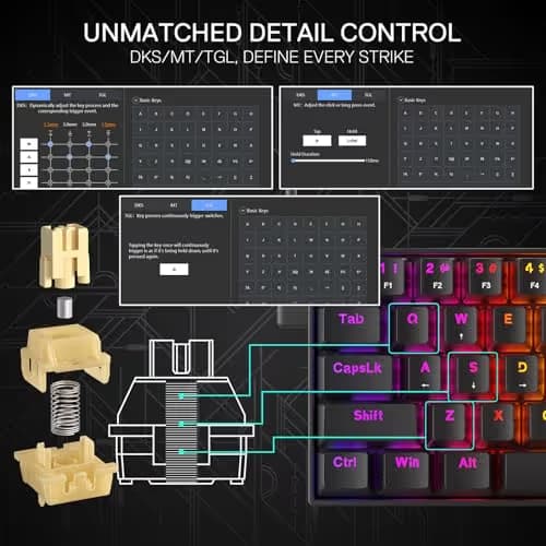 Redragon K617 HE Rapid Trigger Gaming Keyboard, 60% 61 Keys Wired Mechanical Keyboard w/Hyper-Fast Actuation, Dedicated Hall Effect Magnetic Switch, Actuation Point Adjustable, Essential Black image