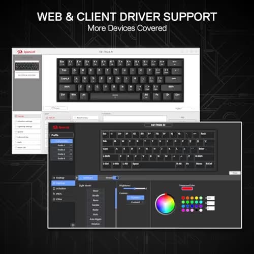 Redragon K617 HE Rapid Trigger Gaming Keyboard, 60% 61 Keys Wired Mechanical Keyboard w/Hyper-Fast Actuation, Dedicated Hall Effect Magnetic Switch, Actuation Point Adjustable, Essential Black image