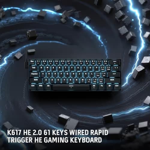 Redragon K617 HE Rapid Trigger Gaming Keyboard, 60% 61 Keys Wired Mechanical Keyboard w/Hyper-Fast Actuation, Dedicated Hall Effect Magnetic Switch, Actuation Point Adjustable, Essential Black image
