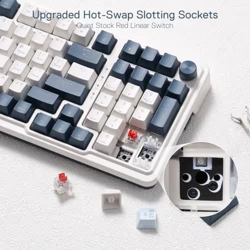 Redragon K686 PRO 98 Keys Wireless Gasket RGB Gaming Keyboard, 3-Mode Win/Mac Mechanical Keyboard w/5-Layer Noise Dampening, Dedicated Knob Control & Hot-Swap in Linear Red Switch, Blue Himmel Color image