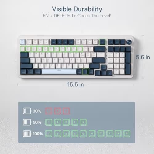 Redragon K686 PRO 98 Keys Wireless Gasket RGB Gaming Keyboard, 3-Mode Win/Mac Mechanical Keyboard w/5-Layer Noise Dampening, Dedicated Knob Control & Hot-Swap in Linear Red Switch, Blue Himmel Color image