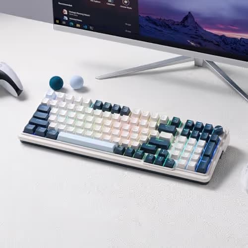 Redragon K686 PRO 98 Keys Wireless Gasket RGB Gaming Keyboard, 3-Mode Win/Mac Mechanical Keyboard w/5-Layer Noise Dampening, Dedicated Knob Control & Hot-Swap in Linear Red Switch, Blue Himmel Color image