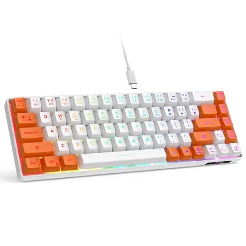 GEODMAER 65% Gaming Keyboard, LED Backlit Mini Wired Keyboard, Ultra-Compact Anti-Ghosting No-Conflict 68 Keys Membrane Gaming Wired Keyboard for PC Laptop Windows Gamer(White-Orange) main image