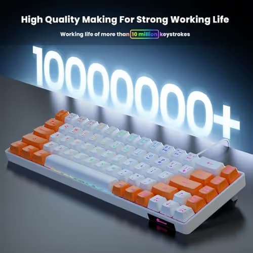 GEODMAER 65% Gaming Keyboard, LED Backlit Mini Wired Keyboard, Ultra-Compact Anti-Ghosting No-Conflict 68 Keys Membrane Gaming Wired Keyboard for PC Laptop Windows Gamer(White-Orange) image