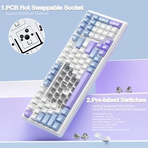AULA F99 Wireless Mechanical Keyboard,Tri-Mode BT5.0/2.4GHz/USB-C Hot Swappable Custom Keyboard,Pre-lubed Linear Switches,Gasket Structure,RGB Backlit Gaming Keyboard for PC/Tablet/Xbox/PS4/PS5 image