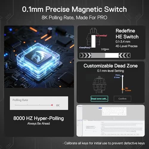 Redragon K617 HE Rapid Trigger Gaming Keyboard, 60% 61 Keys Wired Mechanical Keyboard w/Hyper-Fast Actuation, Dedicated Hall Effect Magnetic Switch, Actuation Point Adjustable, Strap Version image