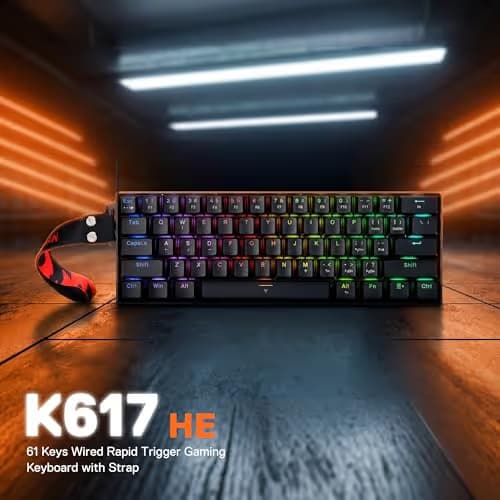 Redragon K617 HE Rapid Trigger Gaming Keyboard, 60% 61 Keys Wired Mechanical Keyboard w/Hyper-Fast Actuation, Dedicated Hall Effect Magnetic Switch, Actuation Point Adjustable, Strap Version image