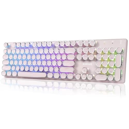 Redragon K710 Wireless Typewriter Mechanical Gaming Keyboard, Bluetooth/2.4Ghz/Wired, RGB Led Backlit, Blue Switch - Clicky, Rechargeable, Solid Metal Panel, Round Keycaps, Pink image