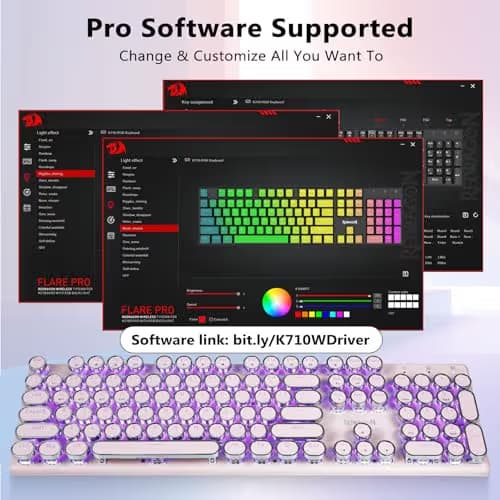 Redragon K710 Wireless Typewriter Mechanical Gaming Keyboard, Bluetooth/2.4Ghz/Wired, RGB Led Backlit, Blue Switch - Clicky, Rechargeable, Solid Metal Panel, Round Keycaps, Pink image