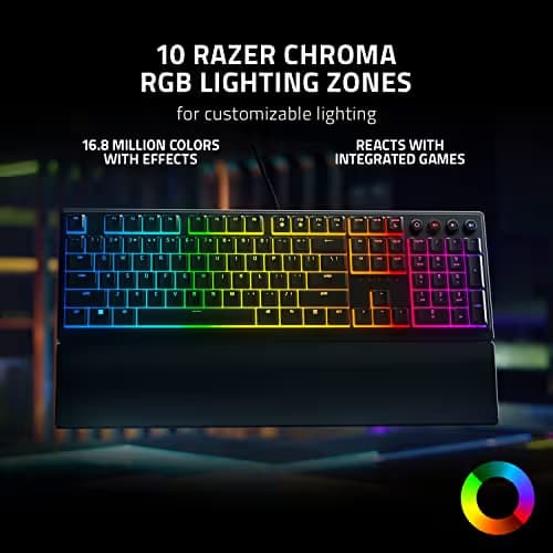 Razer Ornata V3 Gaming Keyboard: Low Profile Keys - Mecha Membrane Switches - UV Coated Keycaps - Backlit Media Keys - 10 Zone RGB Lighting - Spill Resistant - Magnetic Wrist Wrest - Snap Tap image