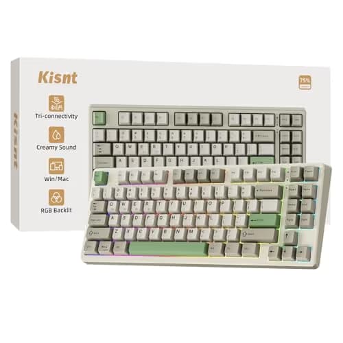 Kisnt KN85 Wireless Mechanical Gaming Keyboard, 75% Layout with RGB Backlit, Custom Hot Swappable, Creamy Sound, Bluetooth/2.4GHz/USB-C Compatible with Windows/Mac/PC (Industrial Gray,Linear Switch) image