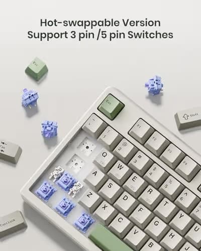 Kisnt KN85 Wireless Mechanical Gaming Keyboard, 75% Layout with RGB Backlit, Custom Hot Swappable, Creamy Sound, Bluetooth/2.4GHz/USB-C Compatible with Windows/Mac/PC (Industrial Gray,Linear Switch) image