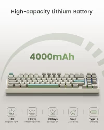 Kisnt KN85 Wireless Mechanical Gaming Keyboard, 75% Layout with RGB Backlit, Custom Hot Swappable, Creamy Sound, Bluetooth/2.4GHz/USB-C Compatible with Windows/Mac/PC (Industrial Gray,Linear Switch) image