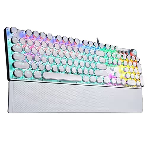 AULA F2088 Typewriter Mechanical Keyboard, White Retro Wired Gaming Keyboard with Blue Switches, Rainbow Backlit, Round Keycaps, Media Knob & Removable Wrist Rest main image