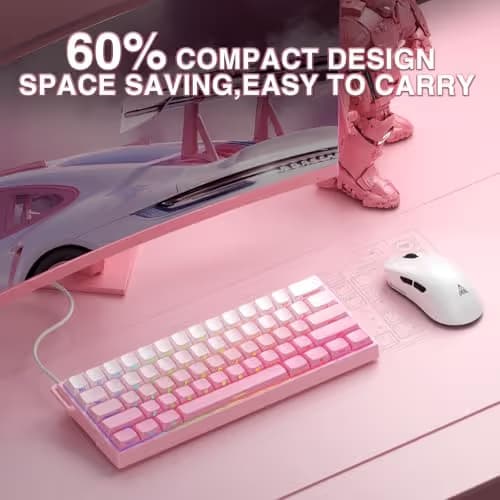 Aula WIN60 HE - 60% Mechanical Gaming Keyboard Wired, Hall Effect Magnetic Switch Hot Swappable,8000 Hz Polling Rate, RGB Keyboard 60 Percent Compact Design for PC (Gradient Pink) image