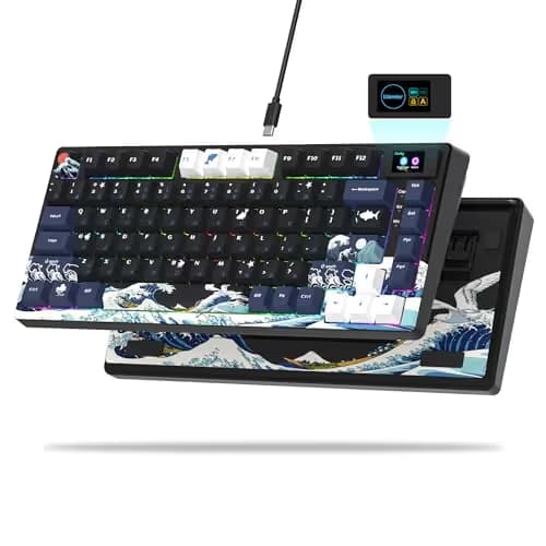 Womier SK80 75% Keyboard with Color Multimedia Display Mechanical Gaming Keyboard Creamy Sound, Wired Hot Swappable Gasket Mount RGB Custom Key Board, Pre-lubed Stabilizer for Mac/Win, Black Kanagawa image