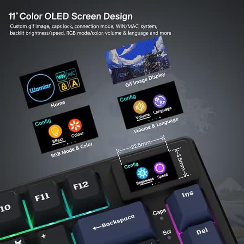 Womier SK80 75% Keyboard with Color Multimedia Display Mechanical Gaming Keyboard Creamy Sound, Wired Hot Swappable Gasket Mount RGB Custom Key Board, Pre-lubed Stabilizer for Mac/Win, Black Kanagawa image
