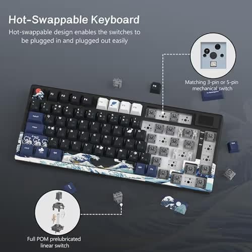 Womier SK80 75% Keyboard with Color Multimedia Display Mechanical Gaming Keyboard Creamy Sound, Wired Hot Swappable Gasket Mount RGB Custom Key Board, Pre-lubed Stabilizer for Mac/Win, Black Kanagawa image