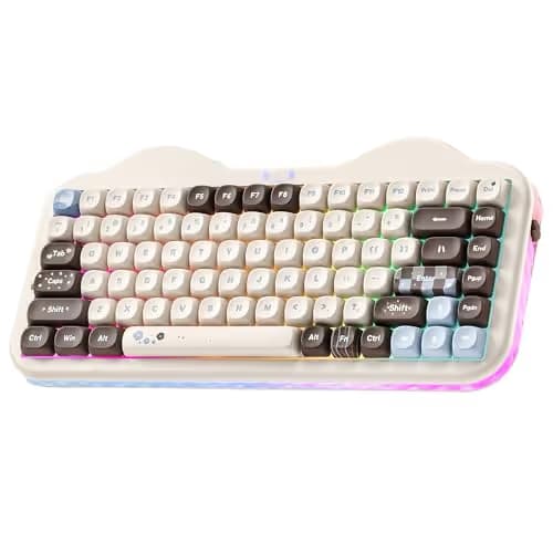 YUNZII C75 Wireless Mechanical Keyboard, 75% Layout, Hot-Swappable NKRO, BT5.0/2.4G/USB-C Mode, Dye-Sub PBT MOA Keycaps, RGB Gasket Mount, Cute Cake Design for Mac/Win/Gaming (Choco, Milk V2 Switch) main image