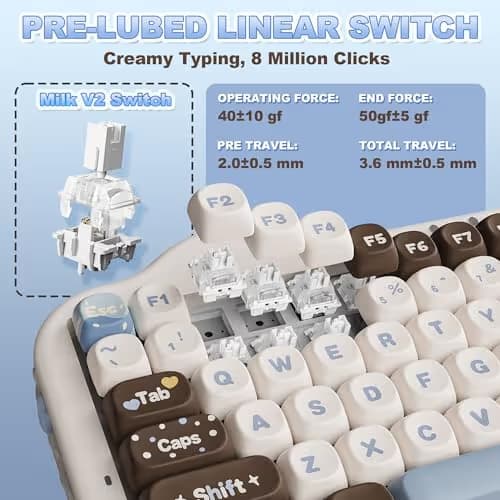 YUNZII C75 Wireless Mechanical Keyboard, 75% Layout, Hot-Swappable NKRO, BT5.0/2.4G/USB-C Mode, Dye-Sub PBT MOA Keycaps, RGB Gasket Mount, Cute Cake Design for Mac/Win/Gaming (Choco, Milk V2 Switch) image