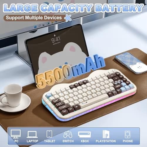 YUNZII C75 Wireless Mechanical Keyboard, 75% Layout, Hot-Swappable NKRO, BT5.0/2.4G/USB-C Mode, Dye-Sub PBT MOA Keycaps, RGB Gasket Mount, Cute Cake Design for Mac/Win/Gaming (Choco, Milk V2 Switch) image