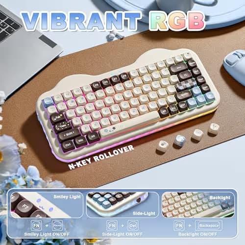 YUNZII C75 Wireless Mechanical Keyboard, 75% Layout, Hot-Swappable NKRO, BT5.0/2.4G/USB-C Mode, Dye-Sub PBT MOA Keycaps, RGB Gasket Mount, Cute Cake Design for Mac/Win/Gaming (Choco, Milk V2 Switch) image