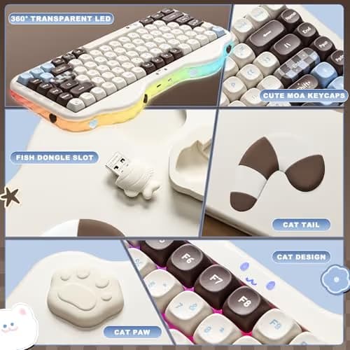 YUNZII C75 Wireless Mechanical Keyboard, 75% Layout, Hot-Swappable NKRO, BT5.0/2.4G/USB-C Mode, Dye-Sub PBT MOA Keycaps, RGB Gasket Mount, Cute Cake Design for Mac/Win/Gaming (Choco, Milk V2 Switch) image