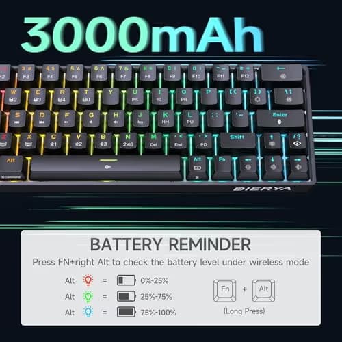 DIERYA DK63 60% Wireless Mechanical Gaming Keyboard | Bluetooth/2.4G/Wired Keyboard | RGB Backlit Compact 63 Keys Mini Office Keyboard | with Blue Switch | for Windows Laptop PC Gamer Typist-Black image